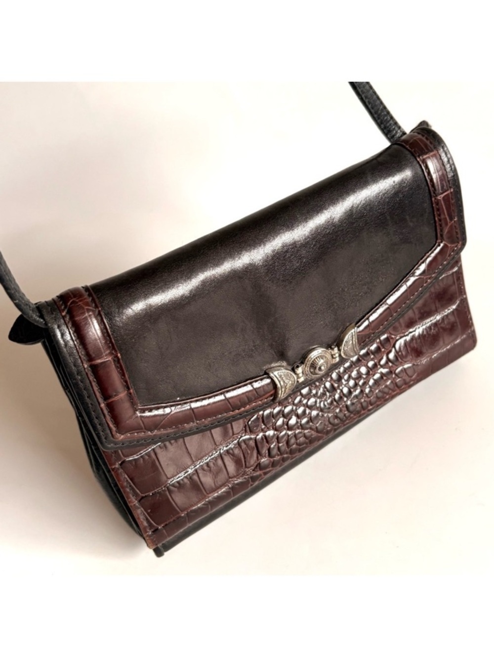 Brighton Black and Brown Croc-Embossed Crossbody